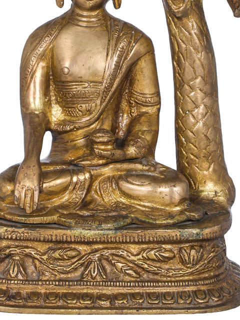 12" Lord Buddha Attaining Spiritual Enlightenment Under The Bodhi Tree - Tibetan Buddhist In Brass | Handmade | Made In India