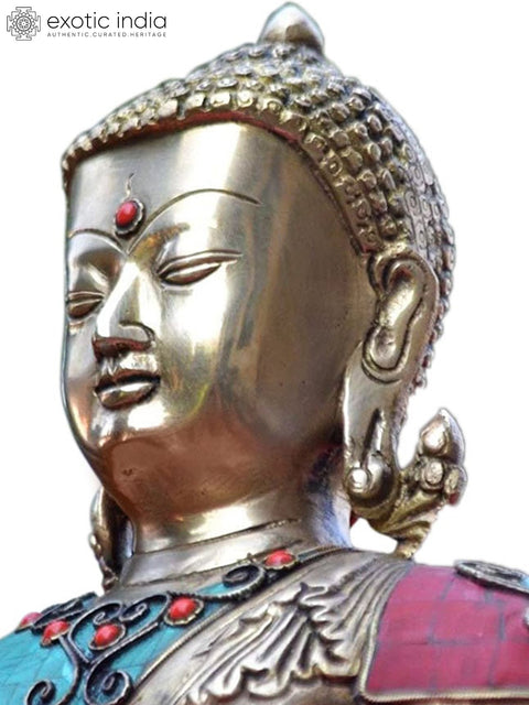 8" Tibetan Buddha Head with Inlay In Brass | Handmade | Made In India