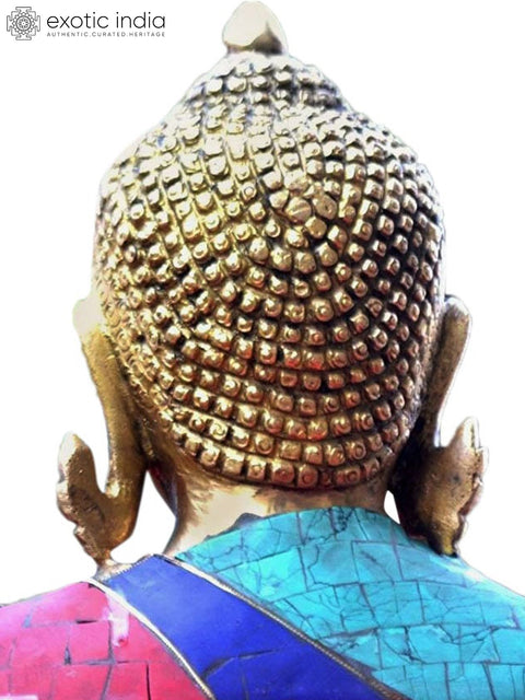8" Tibetan Buddha Head with Inlay In Brass | Handmade | Made In India