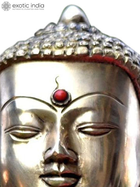8" Tibetan Buddha Head with Inlay In Brass | Handmade | Made In India