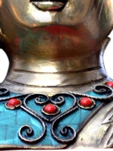 8" Tibetan Buddha Head with Inlay In Brass | Handmade | Made In India