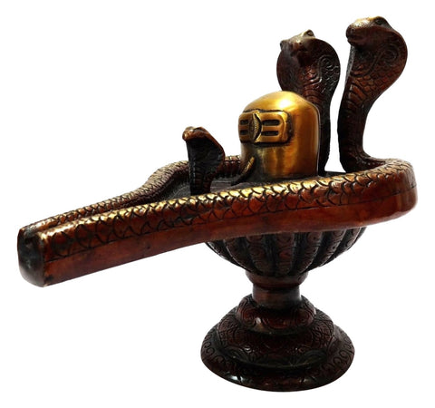 8" Shiva Linga with Three Snakes In Brass | Handmade | Made In India