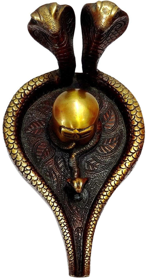 8" Shiva Linga with Three Snakes In Brass | Handmade | Made In India