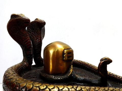 8" Shiva Linga with Three Snakes In Brass | Handmade | Made In India