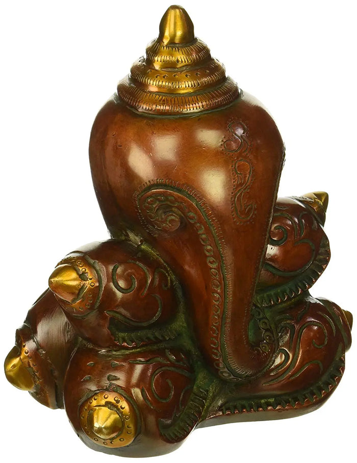 7" Lord Ganesh Conch Statue In Brass | Handmade | Made In India