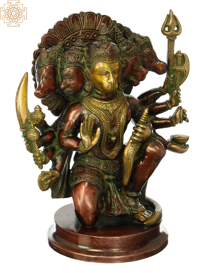 11" Panchmukhi Hanuman Five Heads Brass Handmade Statue