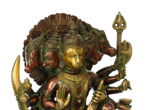 11" Panchmukhi Lord Hanuman (Five Heads) | Brass | Handmade | Made In India
