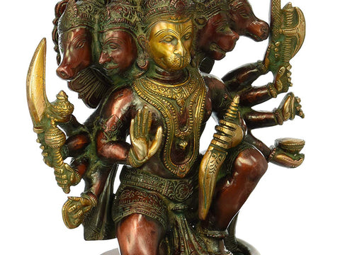 11" Panchmukhi Lord Hanuman (Five Heads) | Brass | Handmade | Made In India