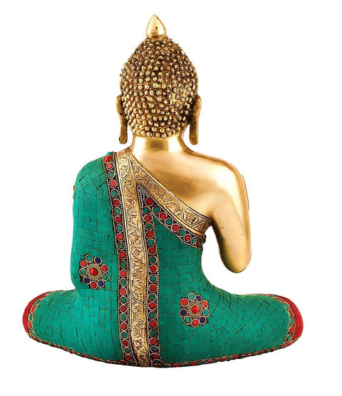 15" Tibetan Blessing Buddha with Inlay In Brass | Handmade | Made In India