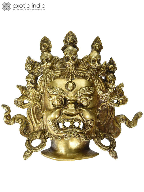 8" Mahakala Brass Wall Hanging Mask Handmade