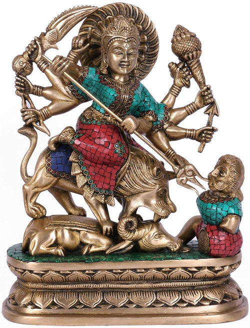 13" Mahishasuramardini Goddess Durga Brass Statue Handmade
