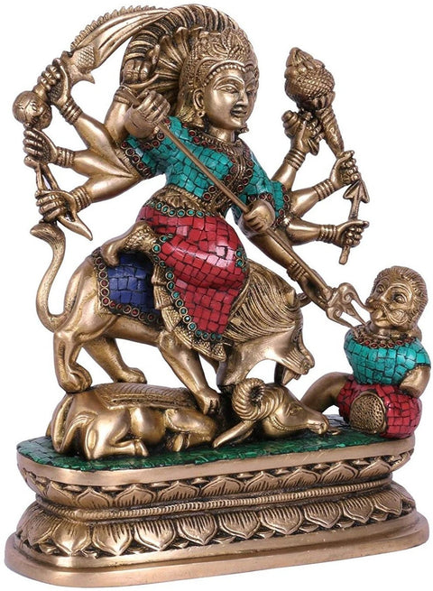 13" Mahishasuramardini Goddess Durga In Brass | Handmade | Made In India