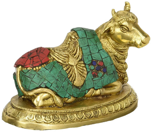 7" Nandi Brass Statue - Sacred Vehicle of Lord Shiva Handmade