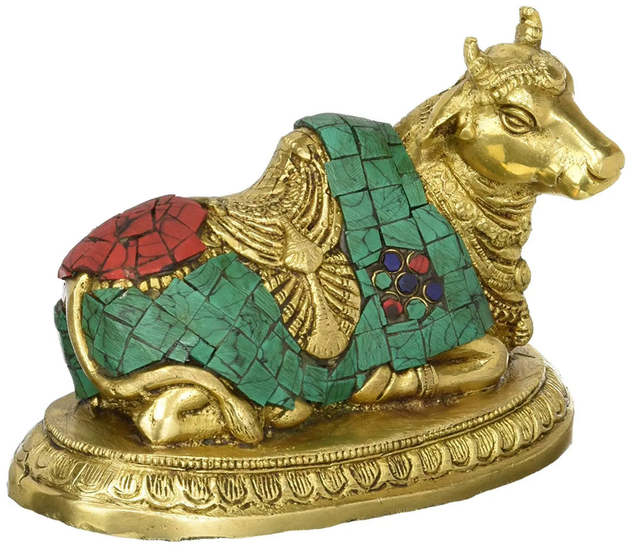 7" Nandi Brass Statue - Sacred Vehicle of Lord Shiva Handmade