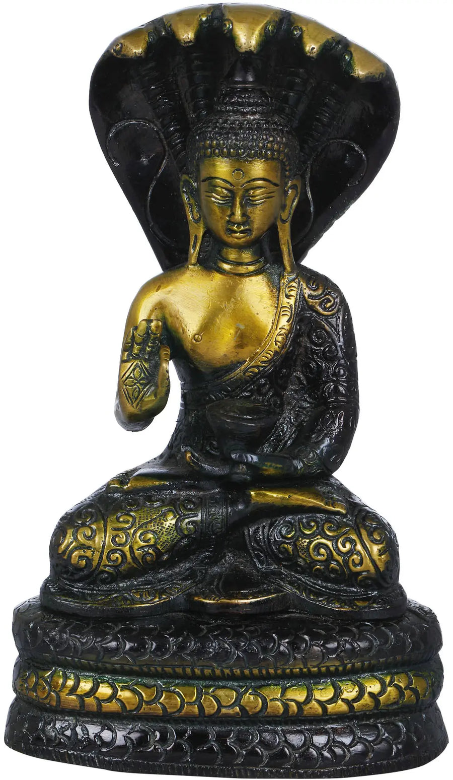 7" Tibetan Buddhist Blessing Buddha Under Muchalinda Brass Idol