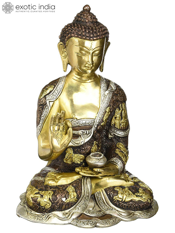 12" Handmade Tibetan Buddhist Blessing Buddha Brass Statue