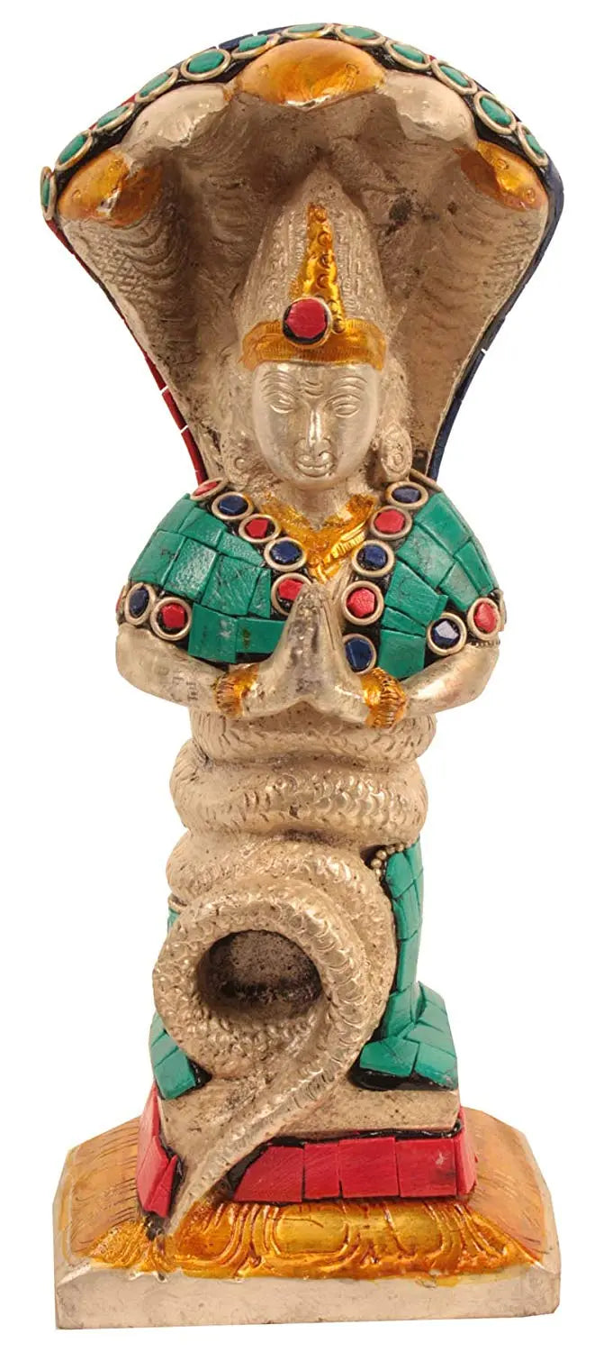 8" Patanjali Brass Statue with Inlay Work Handmade