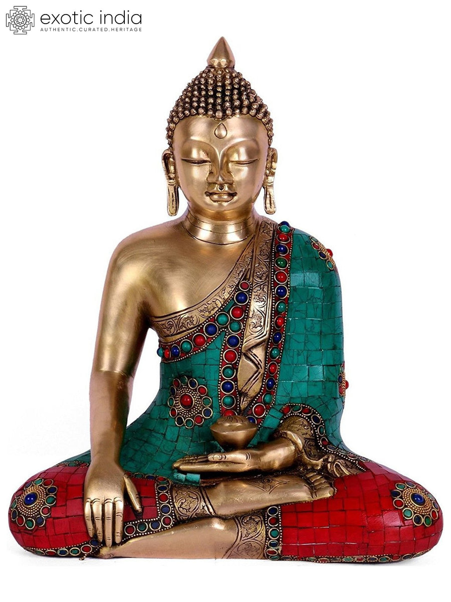 10" Bhumisparsha Buddha Brass Statue Handmade
