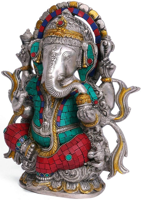 7" Lord Ganesha Enjoying Modak In Brass | Handmade | Made In India