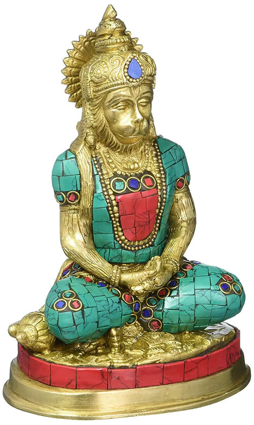 7" Handmade Lord Hanuman in Dhyana Mudra Brass Statue