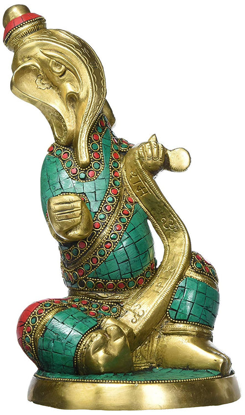 11" Lord Ganesha Inlay Handmade Brass Idol