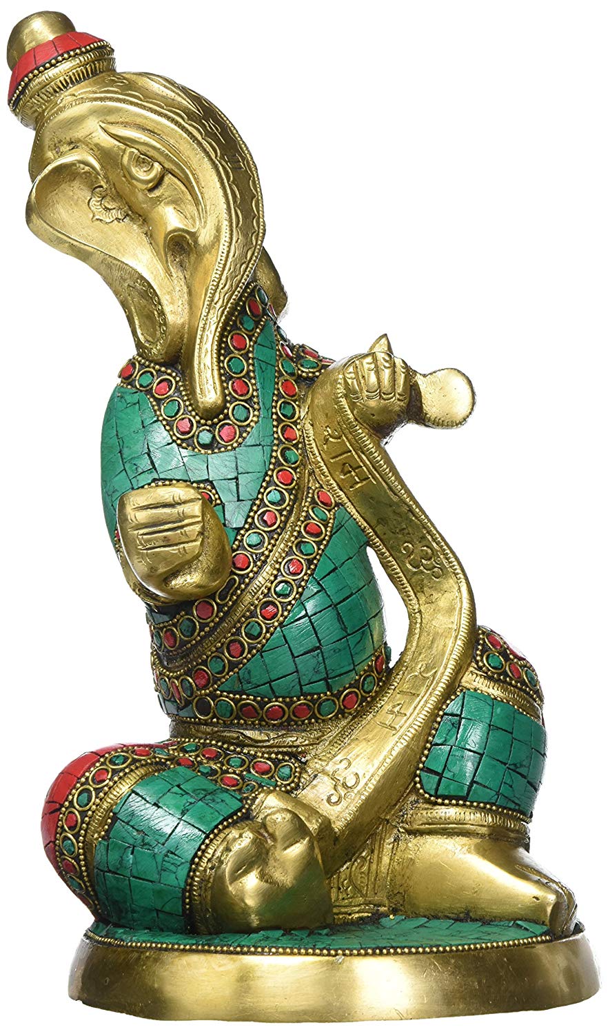 11" Lord Ganesha Inlay Handmade Brass Idol