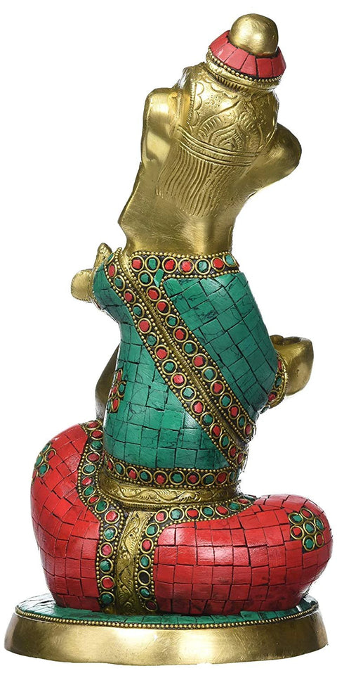 11" Lord Ganesha with Inlay In Brass | Handmade | Made In India