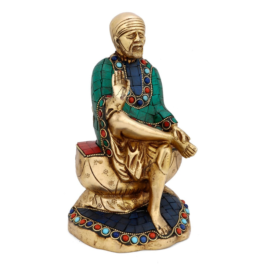 10" Handmade Shirdi Sai Baba Brass Statue with Inlay