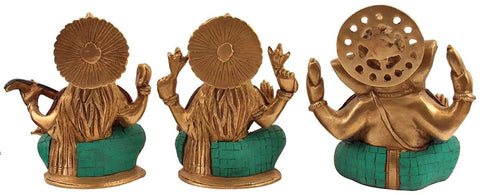 7" Lakshmi, Ganesha and Saraswati with Inlay In Brass | Handmade | Made In India