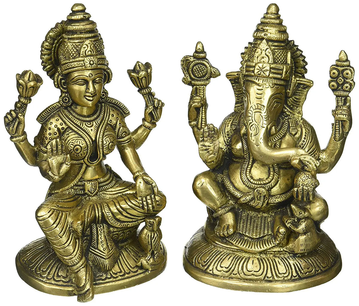6" Lakshmi Ganesha In Brass | Handmade | Made In India