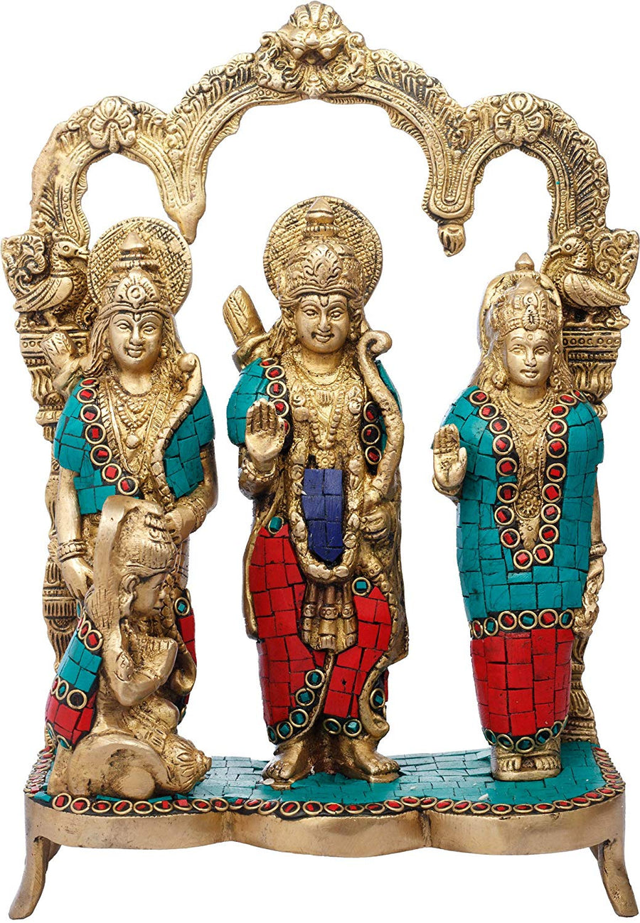 11" Ram Darbaar Brass Statue - Lord Rama, Lakshman and Sita Handmade