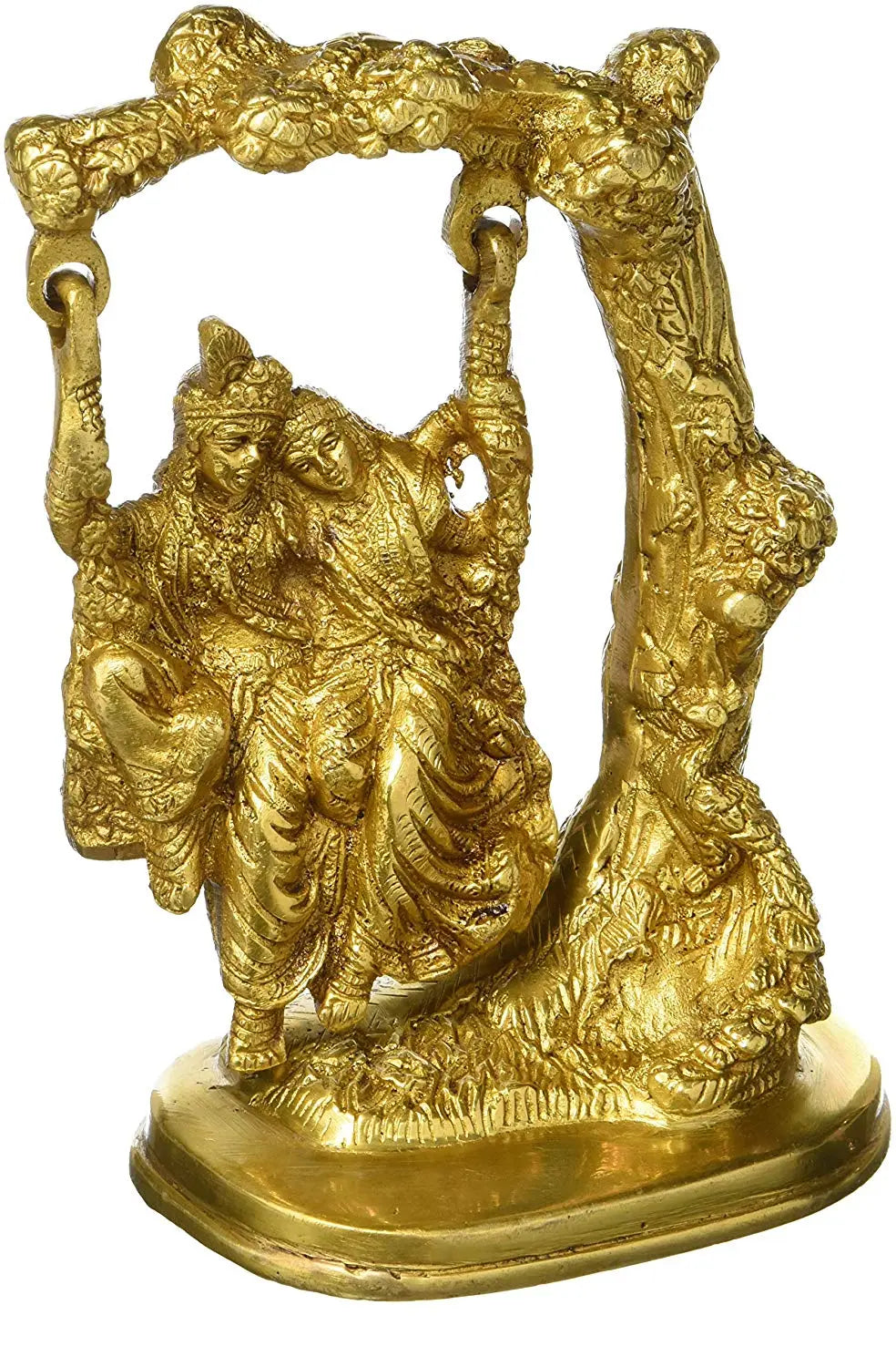 4" Radha Krishna Statue on a Swing in Brass | Handmade | Made in India