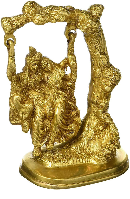 4" Radha Krishna Swing Brass Statue Handmade