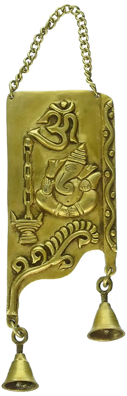 12" Brass Om (AUM) Ganesha Wall Hanging Plate with Bells | Handmade