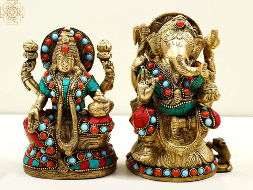6" Brass Ganesha Lakshmi Statue Handmade Home Decor