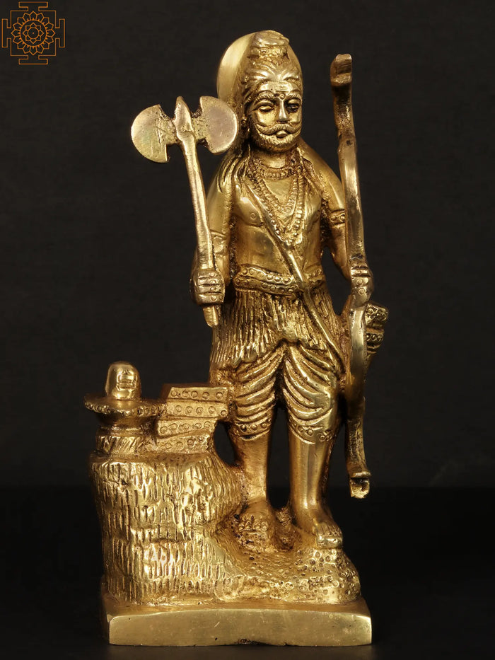 7" Brass Bhagawan Parashurama Statue with Shiva Linga | Handcrafted Divine Statue | Handmade