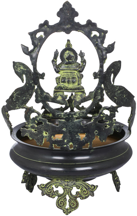 20" Ganesha Urli with Peacocks in Brass | Handmade | Made in India