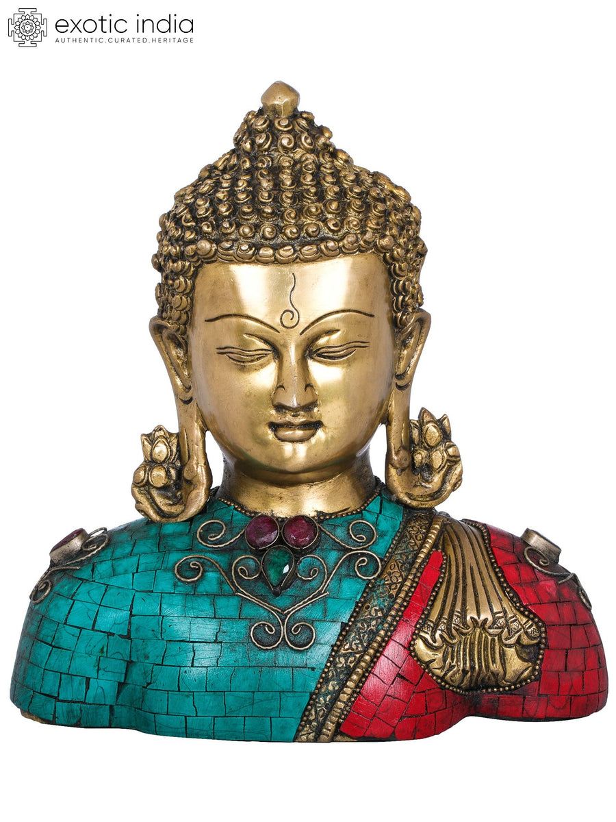 8" Lord Buddha Brass Bust Handmade Tibetan Buddhist Statue