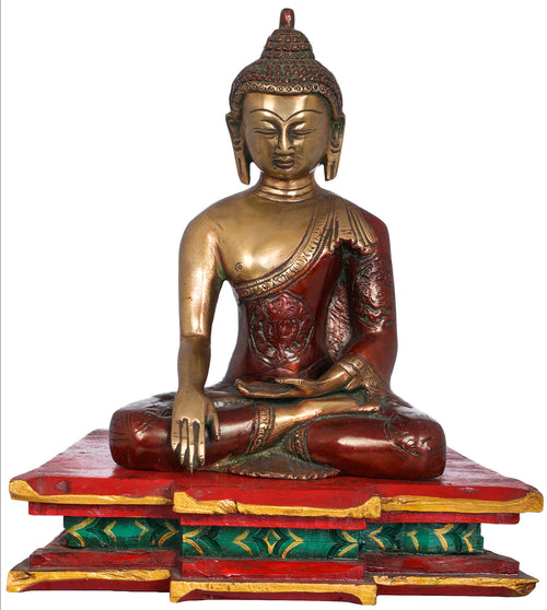 Buddha Seated on Wooden Chowki Bhumisparsha Mudra Statue