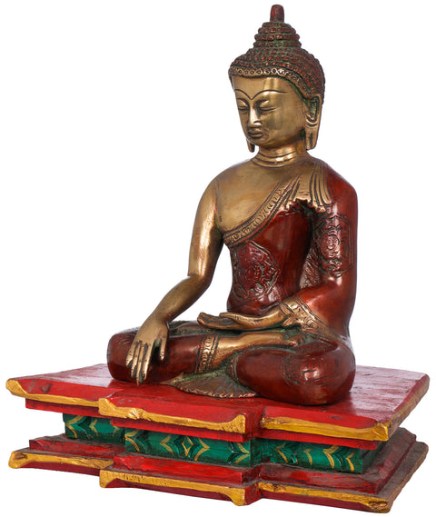Buddha Seated on Wooden Chowki, His Hand In Bhumisparsha Mudra