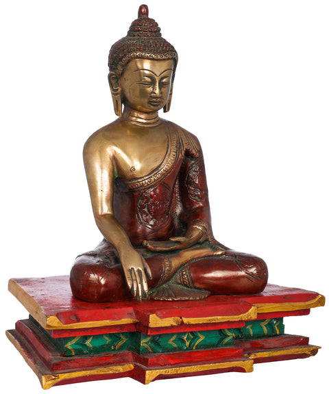 Buddha Seated on Wooden Chowki, His Hand In Bhumisparsha Mudra
