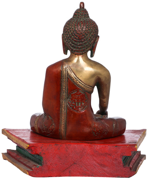 Buddha Seated on Wooden Chowki, His Hand In Bhumisparsha Mudra
