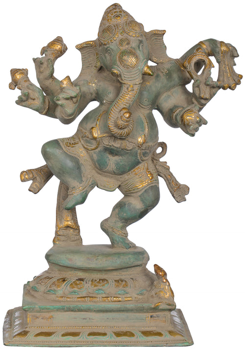 12" Six Armed Dancing Ganesha Brass Statue Handmade