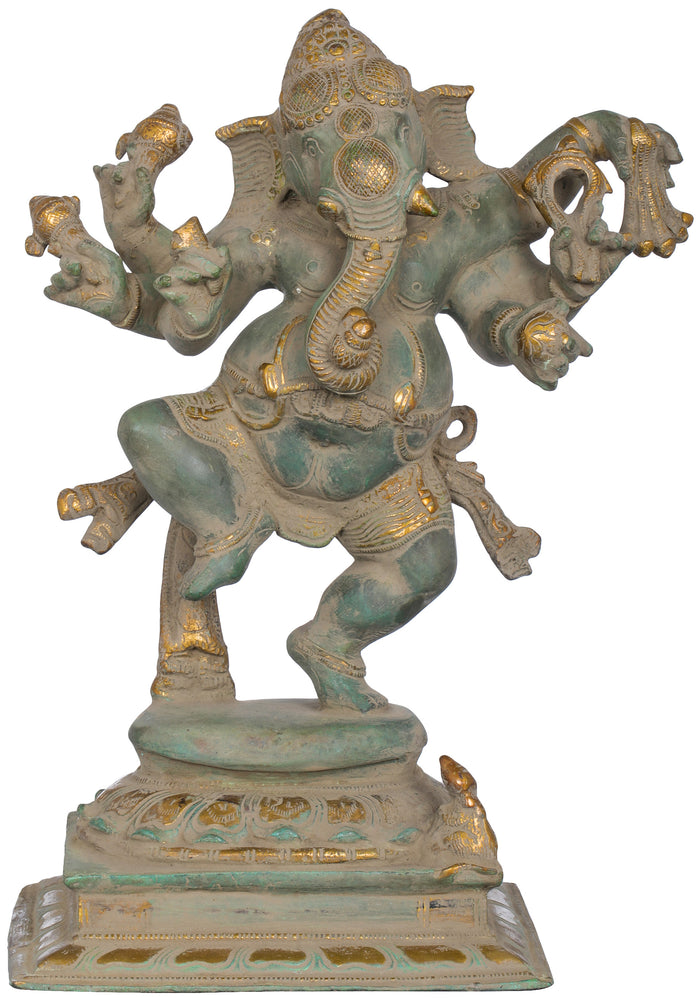 12" Six Armed Dancing Ganesha Brass Statue Handmade