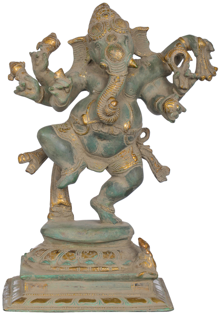 12" Six Armed Dancing Ganesha Brass Statue Handmade
