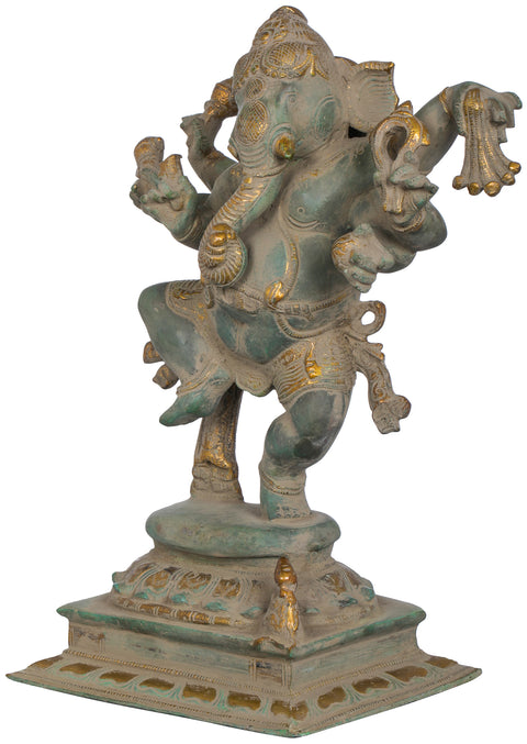 12" Six Armed Joyous Dancing Ganesha In Brass | Handmade | Made In India