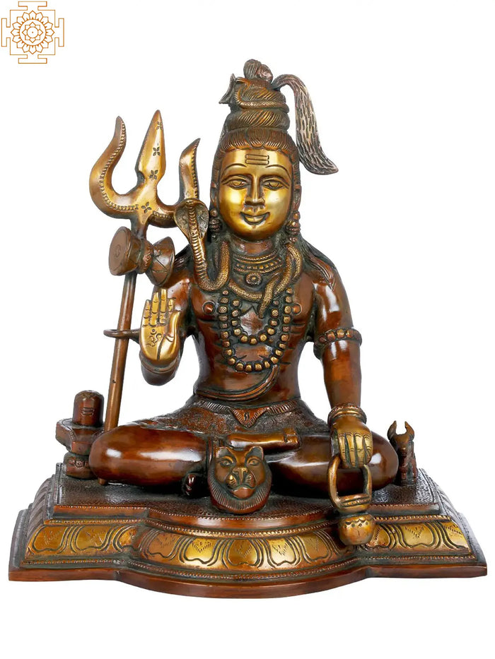 10" Brass Shiva With Shiva Linga Blessing Statue