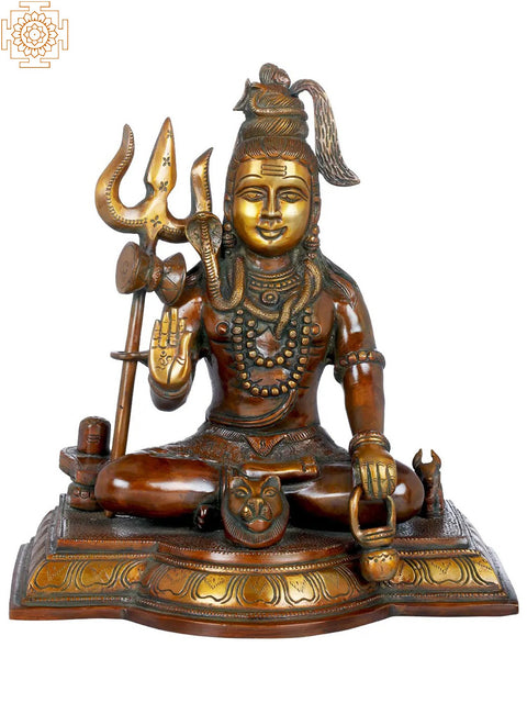 10" Blessing Shiva With Shiva Linga In Brass