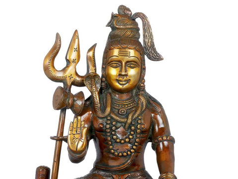 10" Blessing Shiva With Shiva Linga In Brass