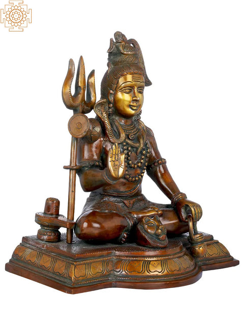 10" Blessing Shiva With Shiva Linga In Brass